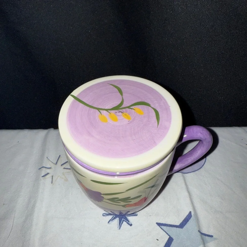 Floral 3 piece Tea Strainer Mug Lid Ceramic Cup Holder Exclusive Barnes Noble